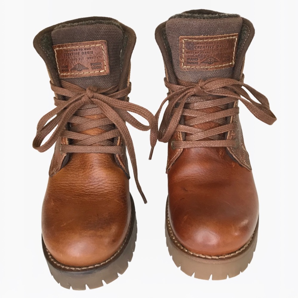 Brown Leather Lace-Up Ankle Boots - Unbranded